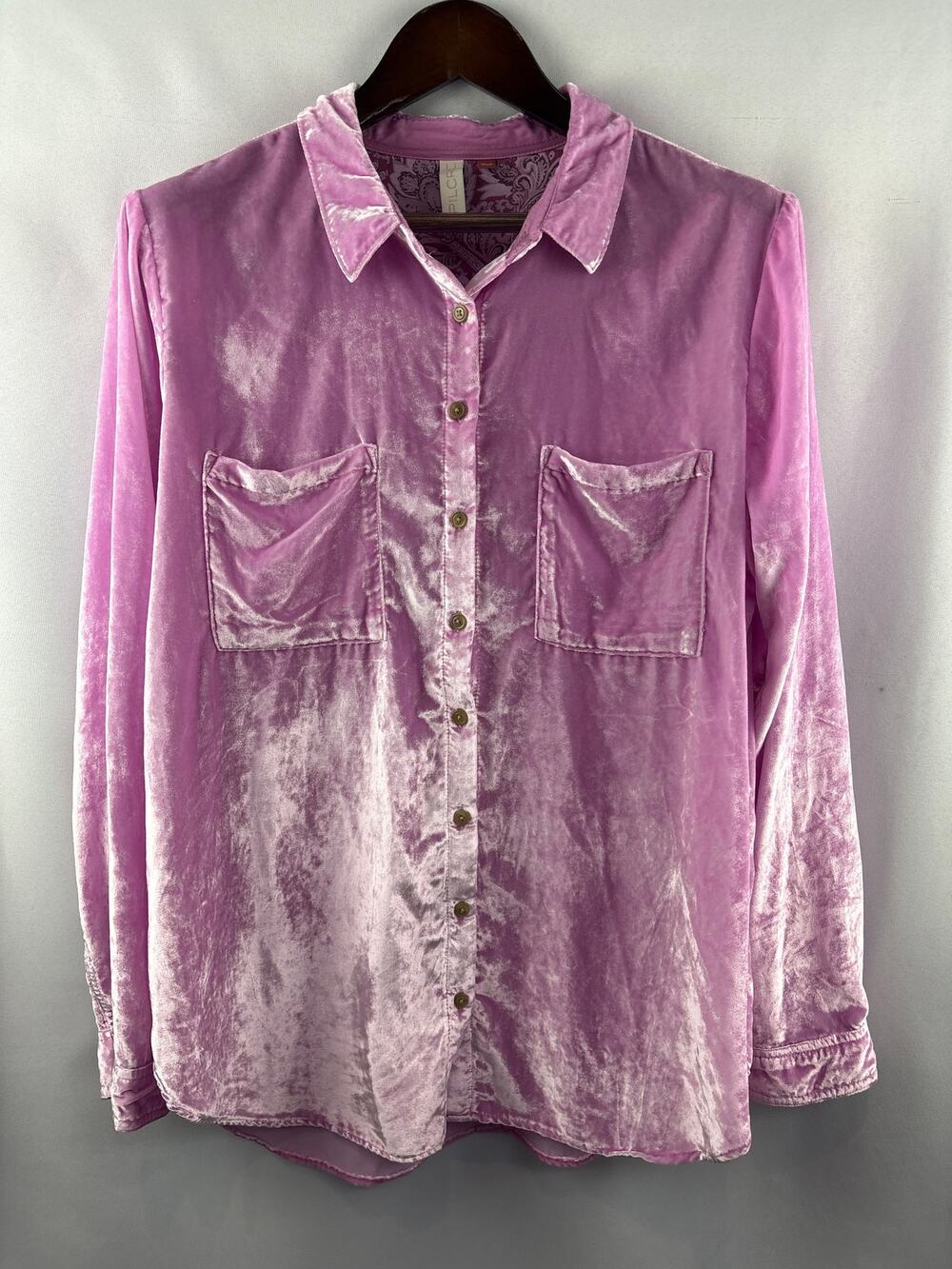 Women’s Pilcro Size 16 Cool Pink Crushed Velvet Button Up